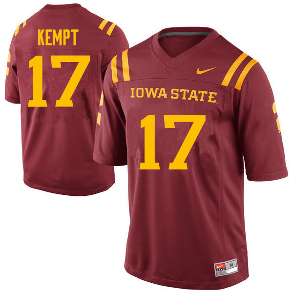 Men #17 Kyle Kempt Iowa State Cyclones College Football Jerseys Sale-Cardinal - Click Image to Close